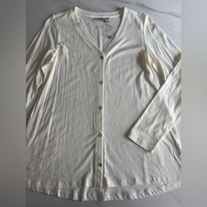 Logo Lori Goldstein the Cardi Cream Button-Up Cardigan Small